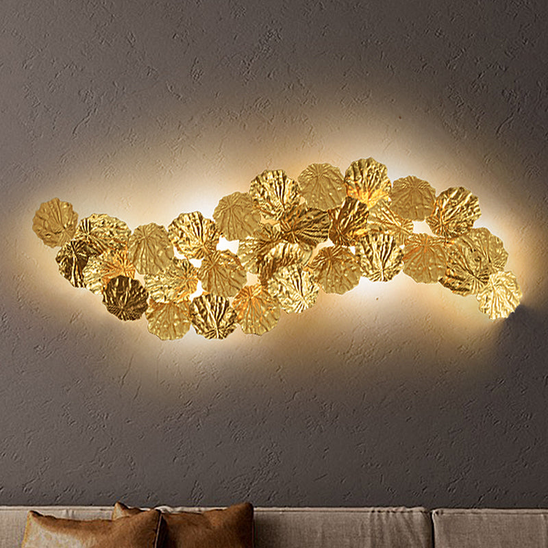 6-Light Lotus Leaf Sconce Lamp Luxurious Gold Metal Wall Mounted Light Fixture for Living Room