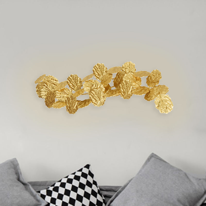 6-Light Lotus Leaf Sconce Lamp Luxurious Gold Metal Wall Mounted Light Fixture for Living Room
