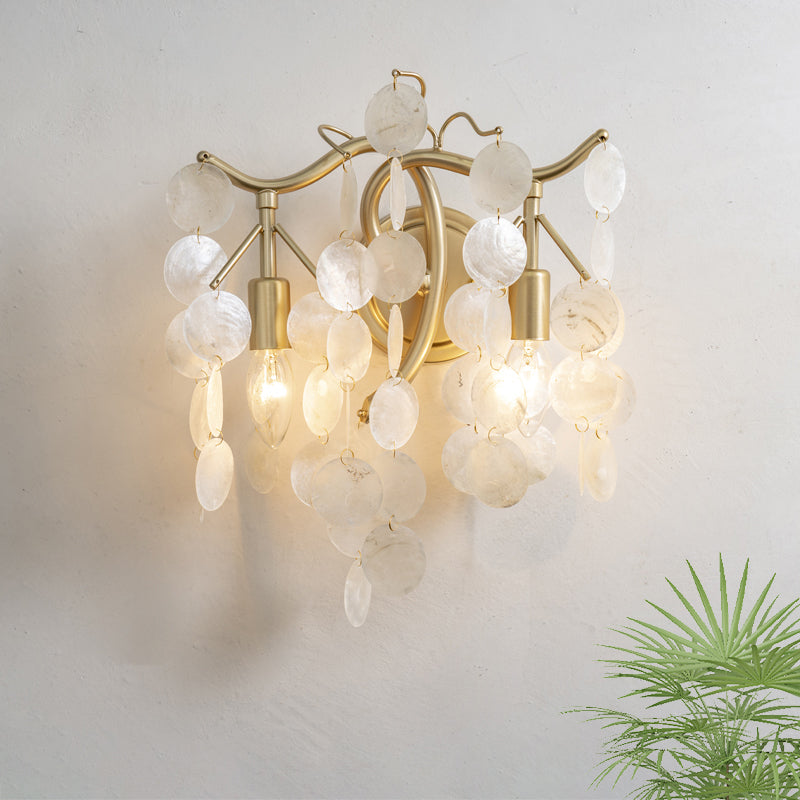 Lampada da parete a cascata tradizionale Apparecchio a 2 teste Shell Wall Sconce Sconce in bianco per soggiorno