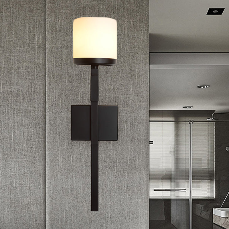 Ivory Glass Cup Wall Sconce Light Vintage Single Dining Room Wall Mounted Fixture with Black Long Arm