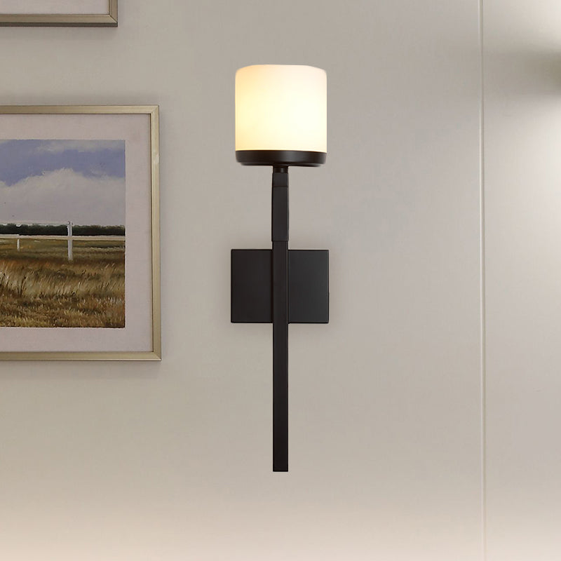 Ivory Glass Cup Wall Sconce Light Vintage Single Dining Room Wall Mounted Fixture with Black Long Arm
