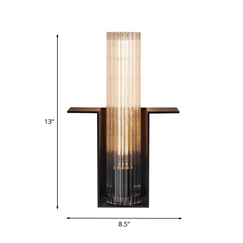 Single Translucent Glass Wall Light Kit Vintage Black Tube Bedroom Sconce Lighting Fixture with Slot Arm