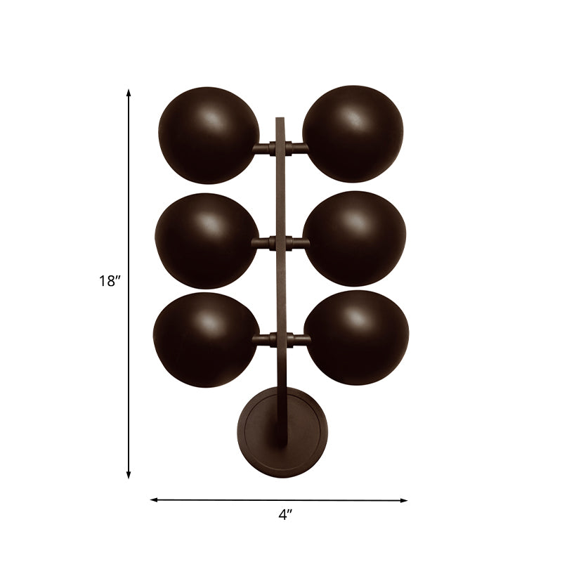 Industrial Half Sphere Sconce Lamp 6 Heads Metal Wall Mount Light in Black with Branch Design
