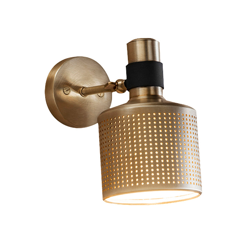 Cylinder Bedroom Wall Lamp Fixture Metal 1 Bulb Gold Sconce Wall Light with Cutout Design