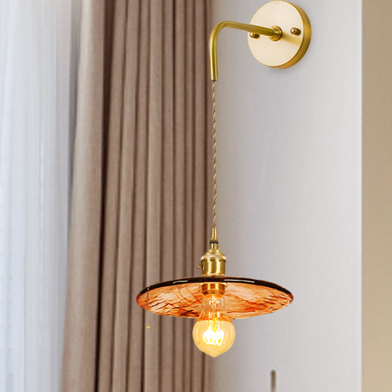 Cône en verre bronzé / trapèzoïde / colonialisme d'appicat plat 1-Light Liver Wall Murd Lightture en or avec cordon