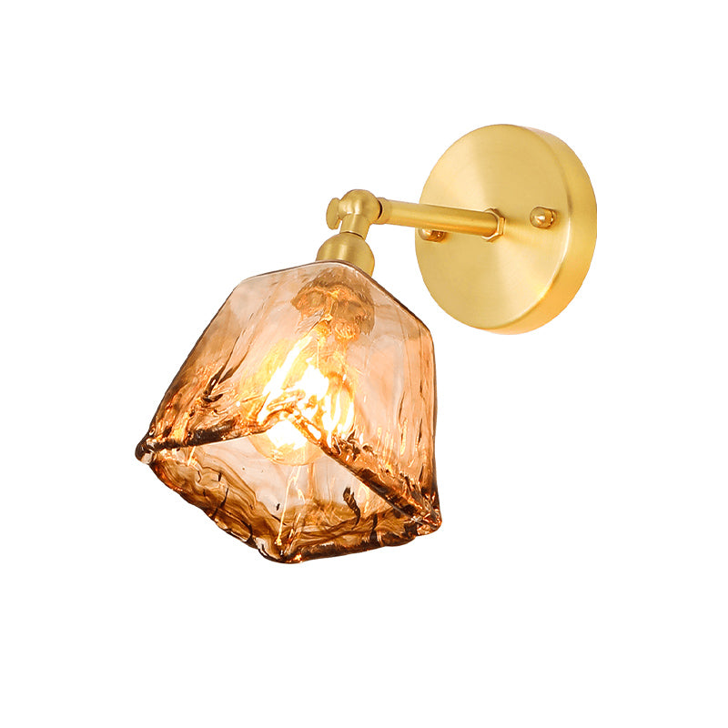 Tan Glass Gold Wall Light Shade Saucer/Funnel/Trapezoid 1-Head Colonial Wall Sconce Lighting Fixture for Bedroom