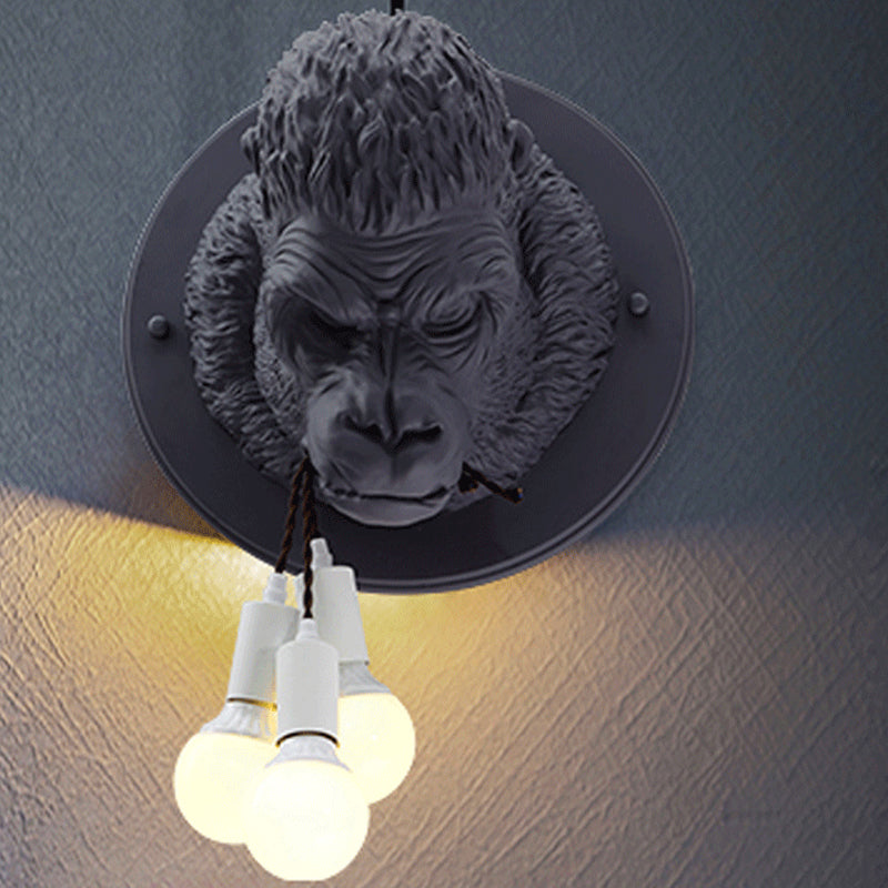 Schimpanse Harzwand Lampe Streu rustikal 3 Köpfe Wohnzimmerwandleuchte in Grau/Weiß