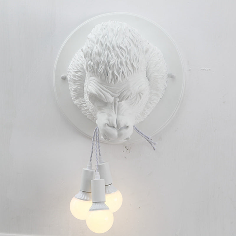 Schimpanse Harzwand Lampe Streu rustikal 3 Köpfe Wohnzimmerwandleuchte in Grau/Weiß