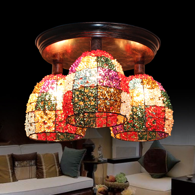 Dome Metal Ceiling Mounted Light Bohemian Style 1/3-Head Living Room Flush Mount Lamp in Copper