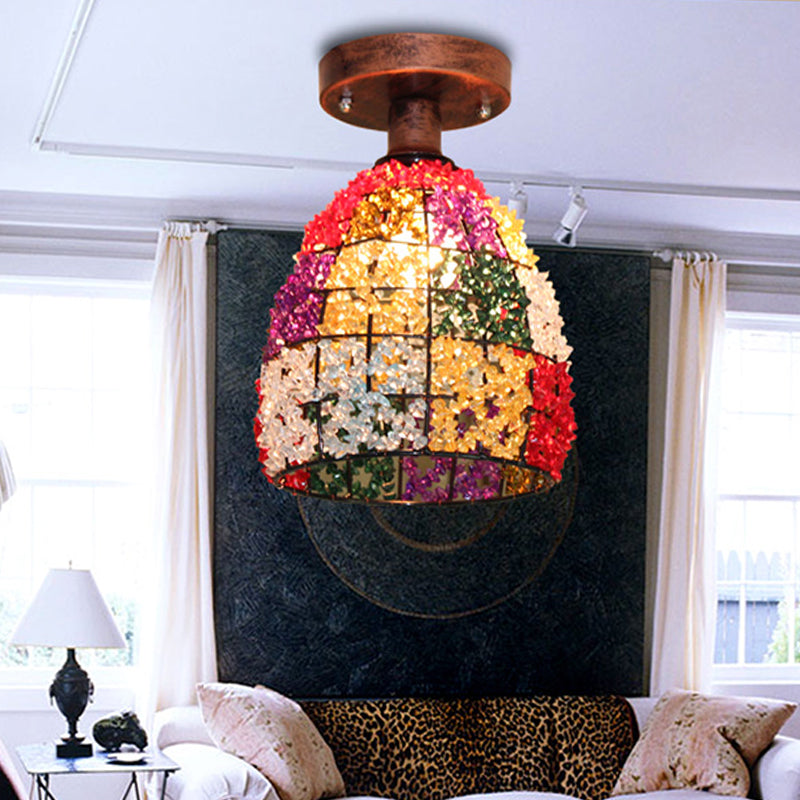 Dome Metal Ceiling Mounted Light Bohemian Style 1/3-Head Living Room Flush Mount Lamp in Copper