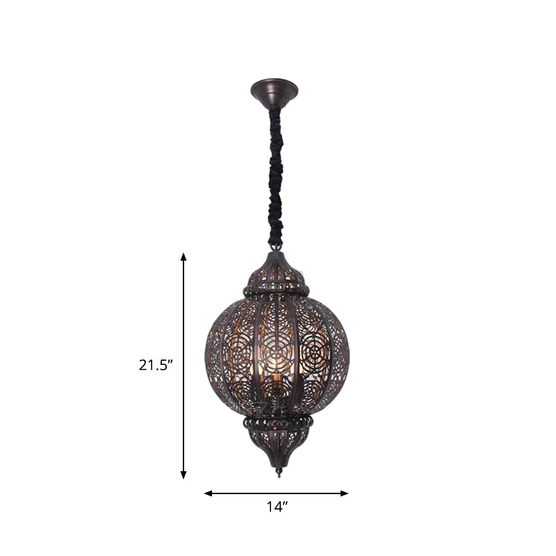 Metal Bronze Pendant Lighting Lantern Shade 3-Bulb Traditional Hanging Chandelier with Laser Cut Design