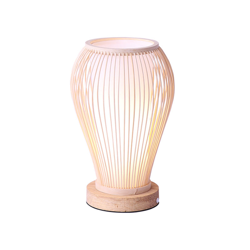 Lampada da tavolo urna in stile asiatico Bamboo Single lampadina scrivania bianca con tonalità cilindro interno