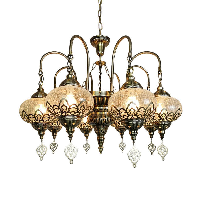 Laternen Wohnzimmer Suspension Lampe Böhmen klares Knistern Glas 8 Lichter Bronze Kronleuchter Licht mit Sturzarm