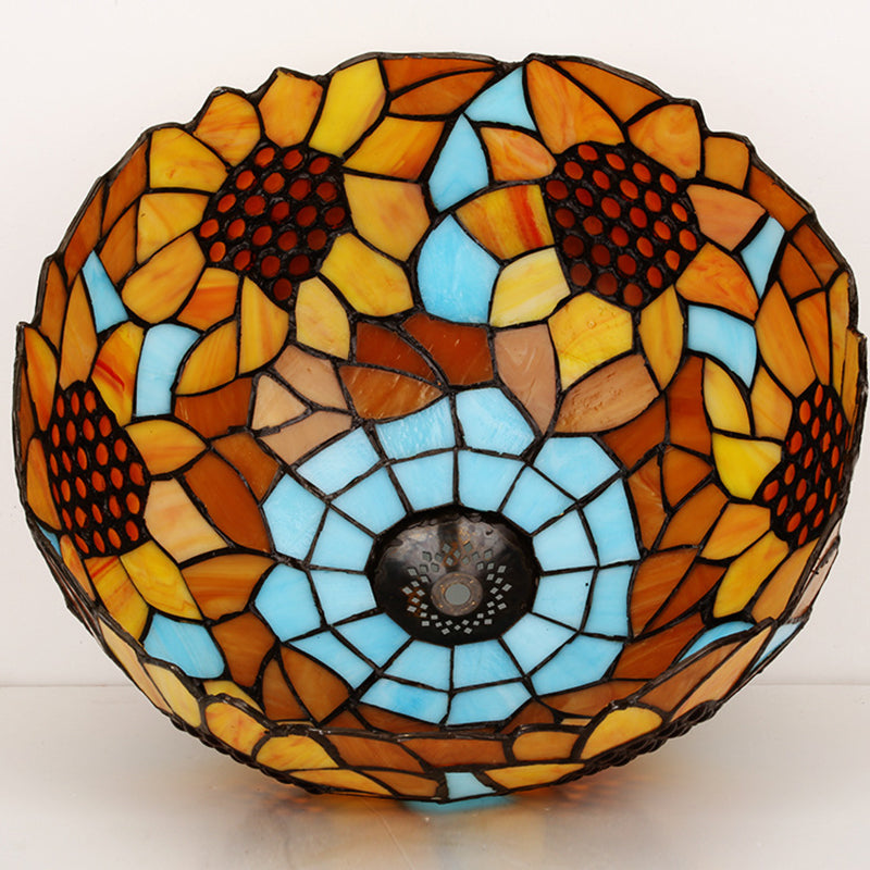 18 Inch Rustic Sunflower Desk Light with Switch/No Switch Stained Glass 1 Head Orange Desk Lamp for Study Room