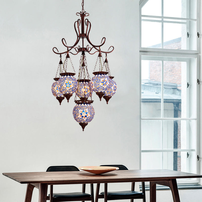 Handgesneden glas koper kroonluchter wereldwijd 6-licht Turkse hanger plafondlicht voor eetkamer