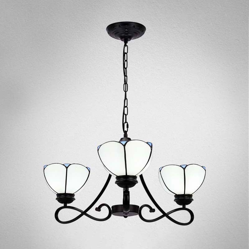 3/5 luci smerlate/cono a cono lampadario appeso barocco bianco/giallo/beige Sospensione di vetro per soggiorno con braccio curvo