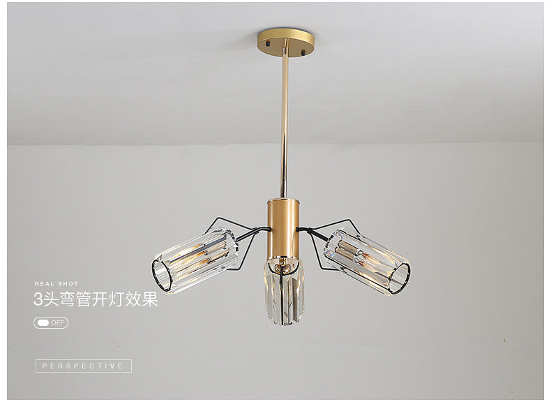 Cylindre Crystal Block Chandelier Light Retro 3/6/8 Bulbes Salon Pendant la lampe en or
