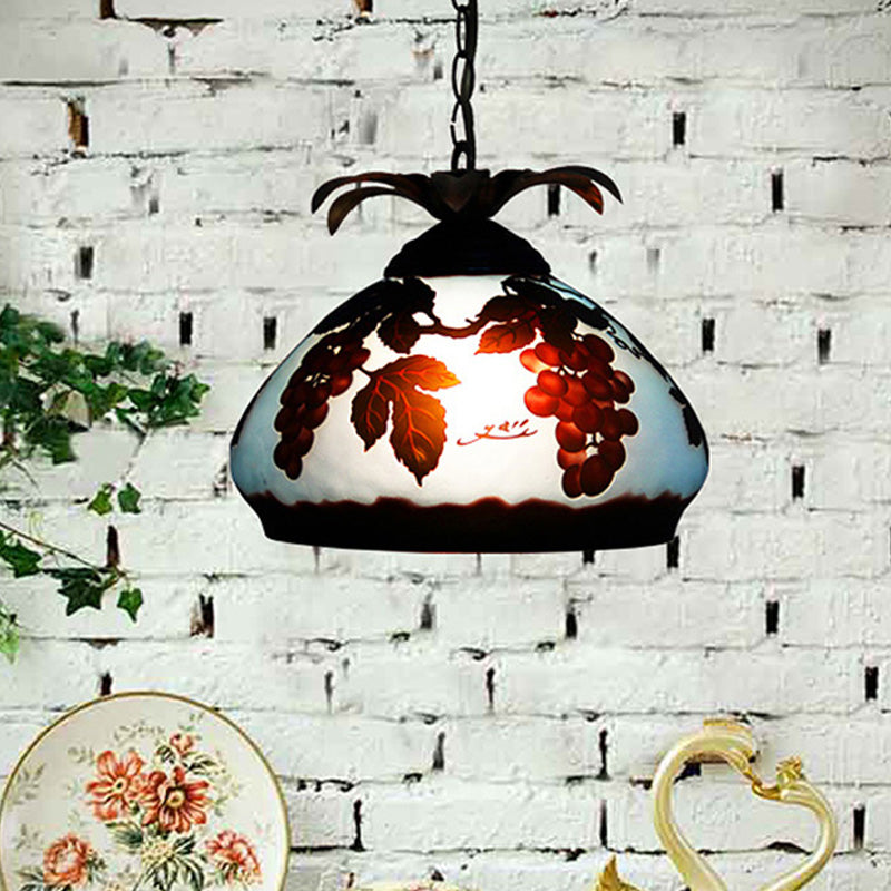 1 Péndulo ligero Light Tiffany Tiffered White/Yellow/Orange Glass Coste con patrón de uva/flor