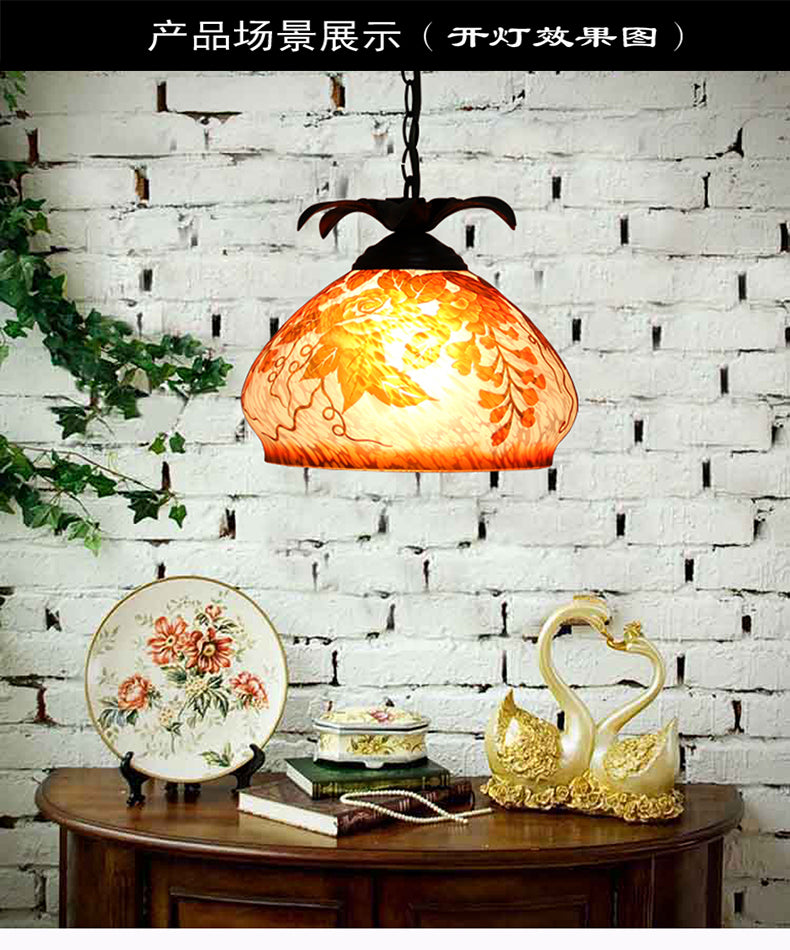 1 Light Pendulum Light Tiffany Tapered White/Yellow/Orange Glass Ceiling Pendant with Grape/Blossom Pattern