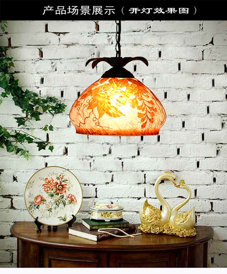 1 Péndulo ligero Light Tiffany Tiffered White/Yellow/Orange Glass Coste con patrón de uva/flor