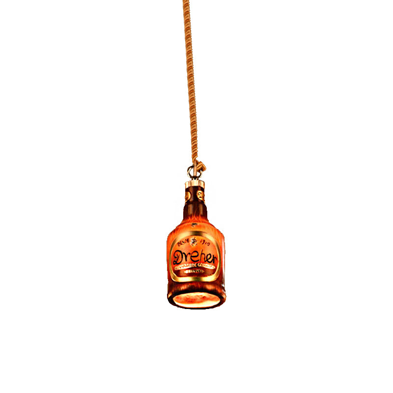 Resin Red/Yellow Drop Pendant Wine Bottle 1 Light Industrial Style Hanging Lamp Kit for Restaurant