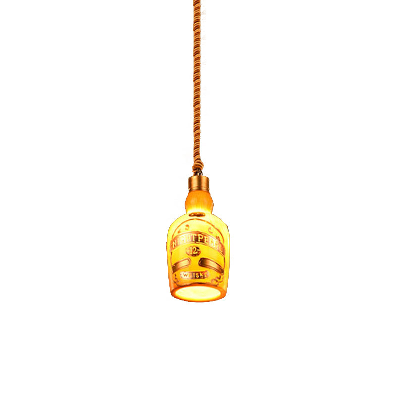 Resin Red/Yellow Drop Pendant Wine Bottle 1 Light Industrial Style Hanging Lamp Kit for Restaurant