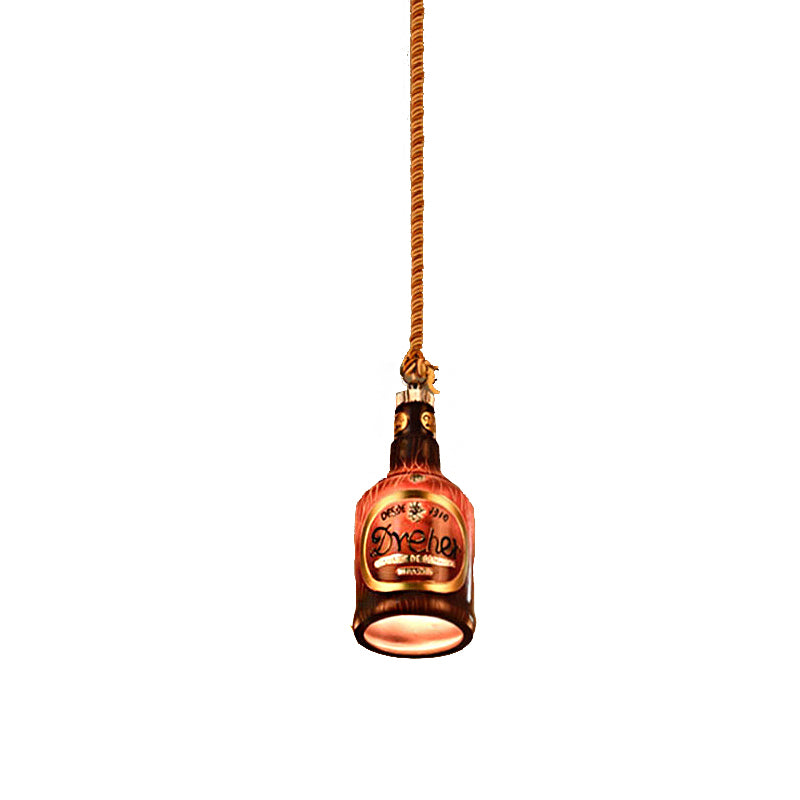 Resin Red/Yellow Drop Pendant Wine Bottle 1 Light Industrial Style Hanging Lamp Kit for Restaurant