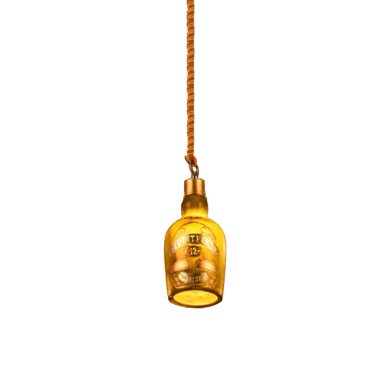 Resin Red/Yellow Drop Pendant Wine Bottle 1 Light Industrial Style Hanging Lamp Kit for Restaurant