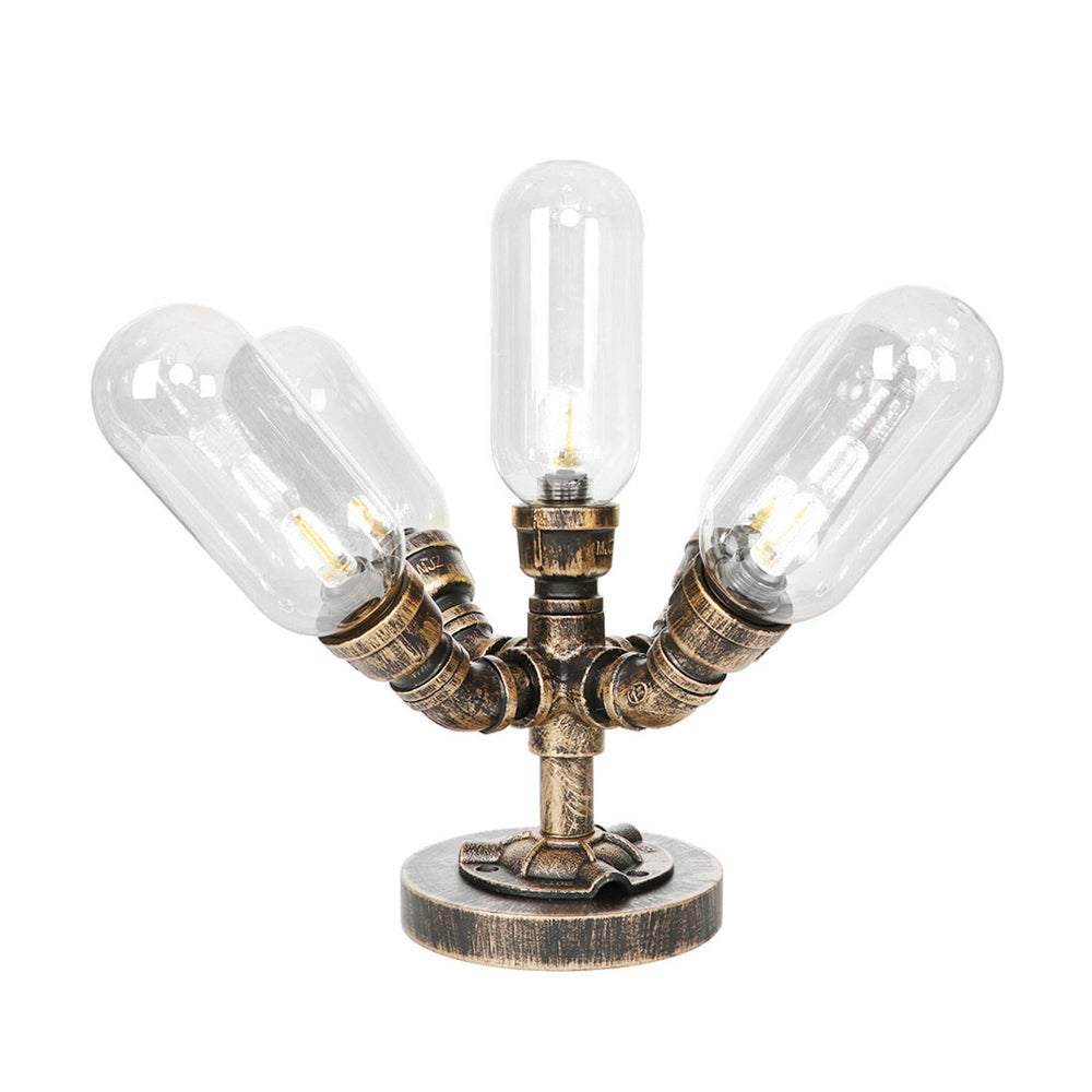 4 Bulbs LED Table Lighting Vintage Capsule Shade Amber/Clear Glass Nightstand Lamp for Bedroom