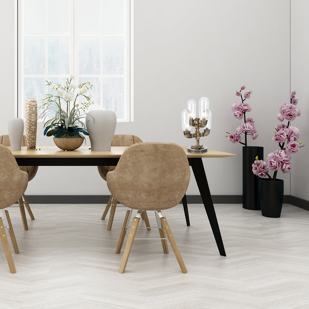 4 Bulbs LED Table Lighting Vintage Capsule Shade Amber/Clear Glass Nightstand Lamp for Bedroom