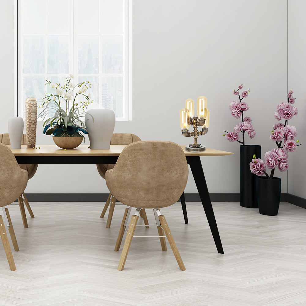 4 Bulbs LED Table Lighting Vintage Capsule Shade Amber/Clear Glass Nightstand Lamp for Bedroom