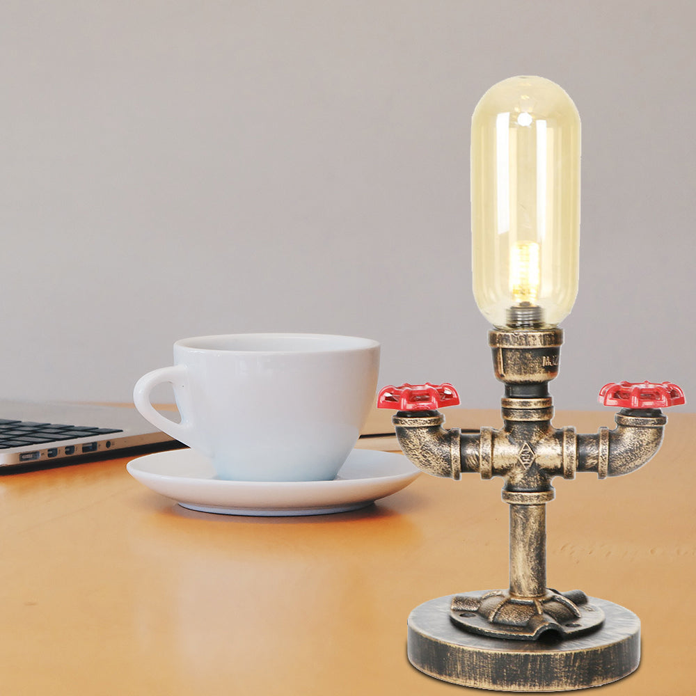 1 tavolo da capsule luce ottone industriale in ottone trasparente/ambra in vetro lampada da comodino con tubo in metallo per la casa da tè