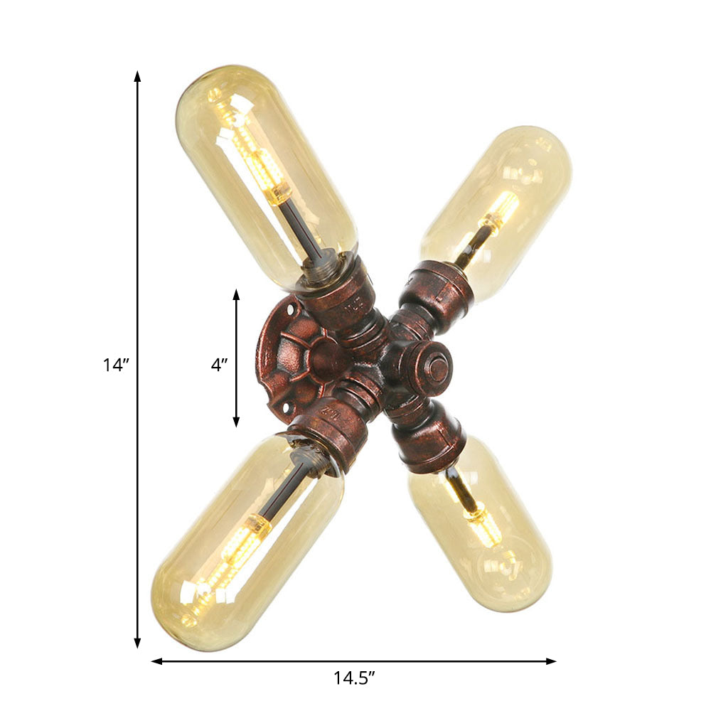 Lámpara de agua de cobre de metal clestada tubería de agua 2/4 luces de la sala de estar de montaje de pared de sala de estar iluminación de pared