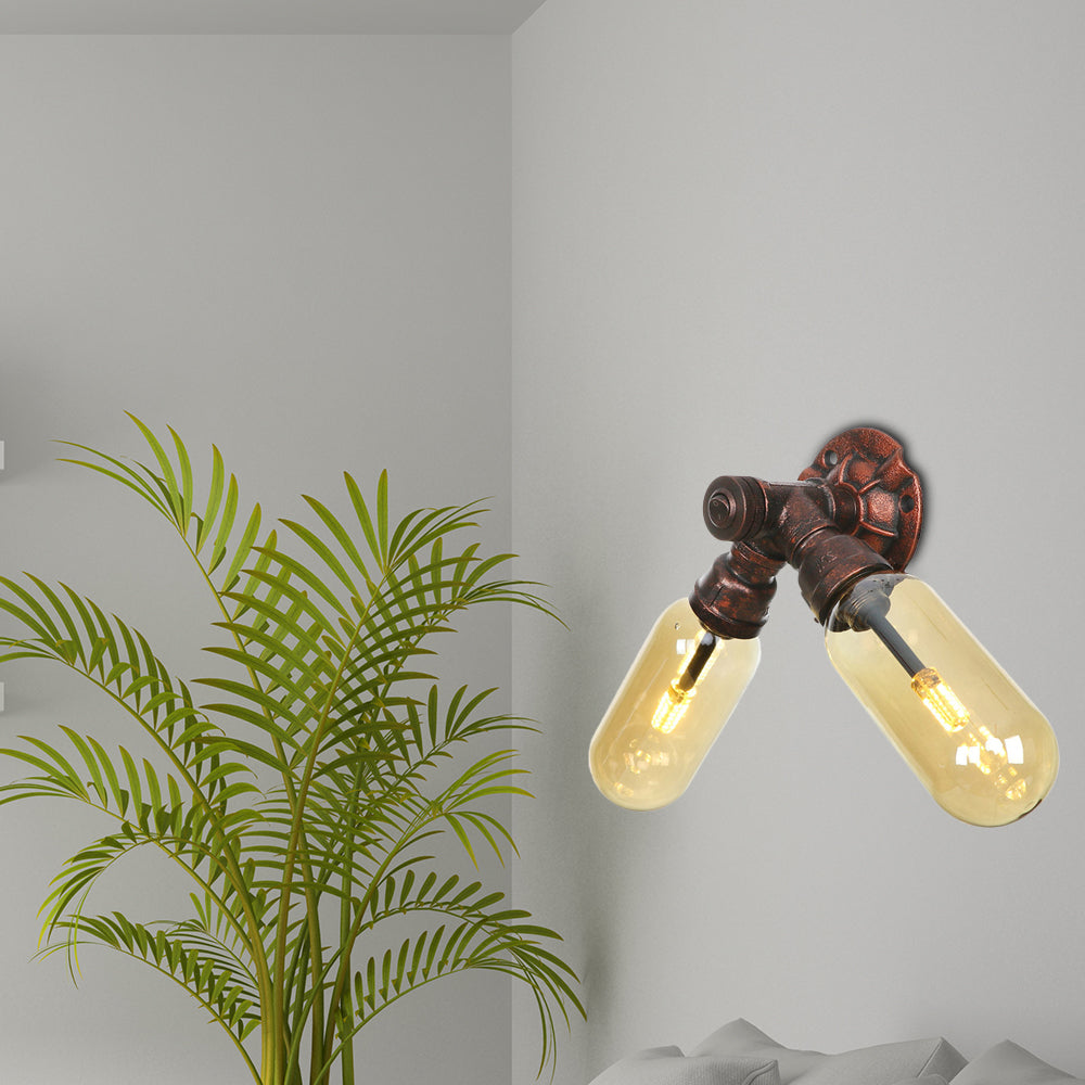 2 lichten metalen led sconce verlichting vintage verweerde koperen pijp woonkamer wandmontage lamp
