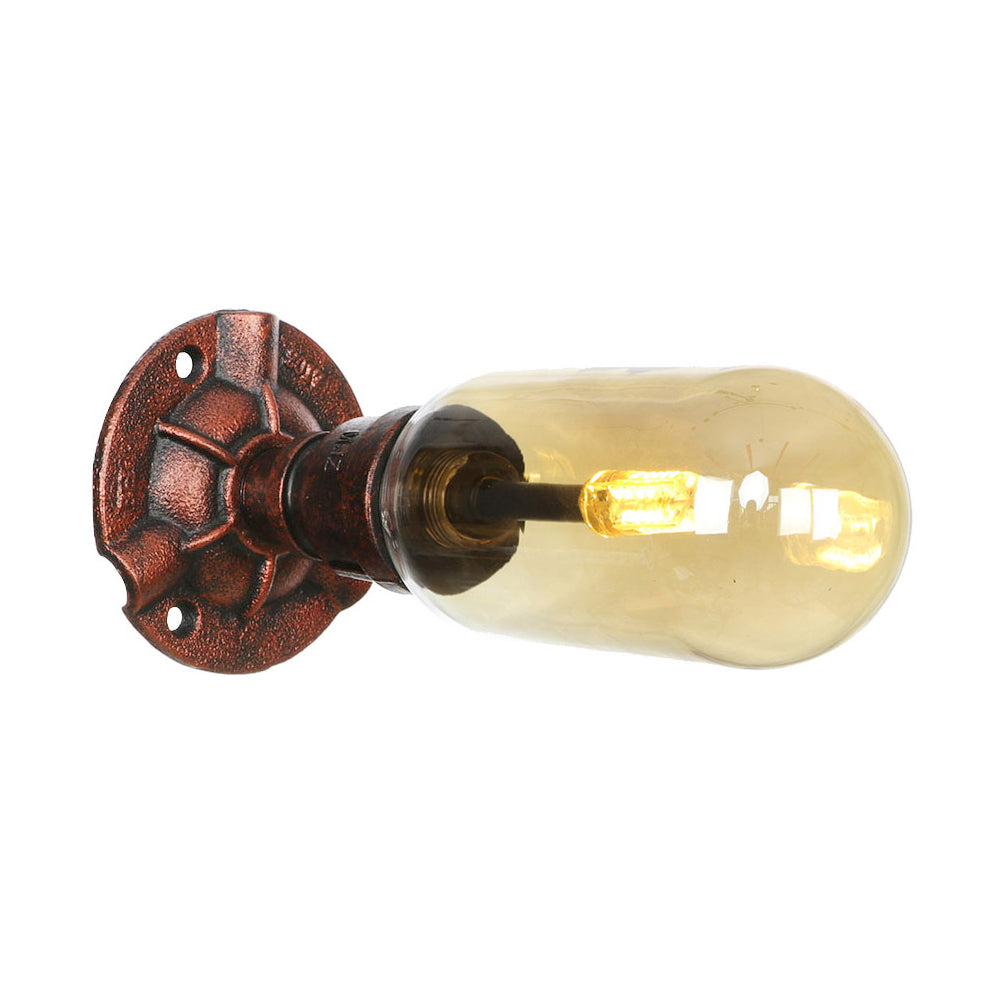 Capsule Amber Glass Wall Lighting Vintage 1/2 Bulbs Living Room Sconce Lamp in Weathered Copper