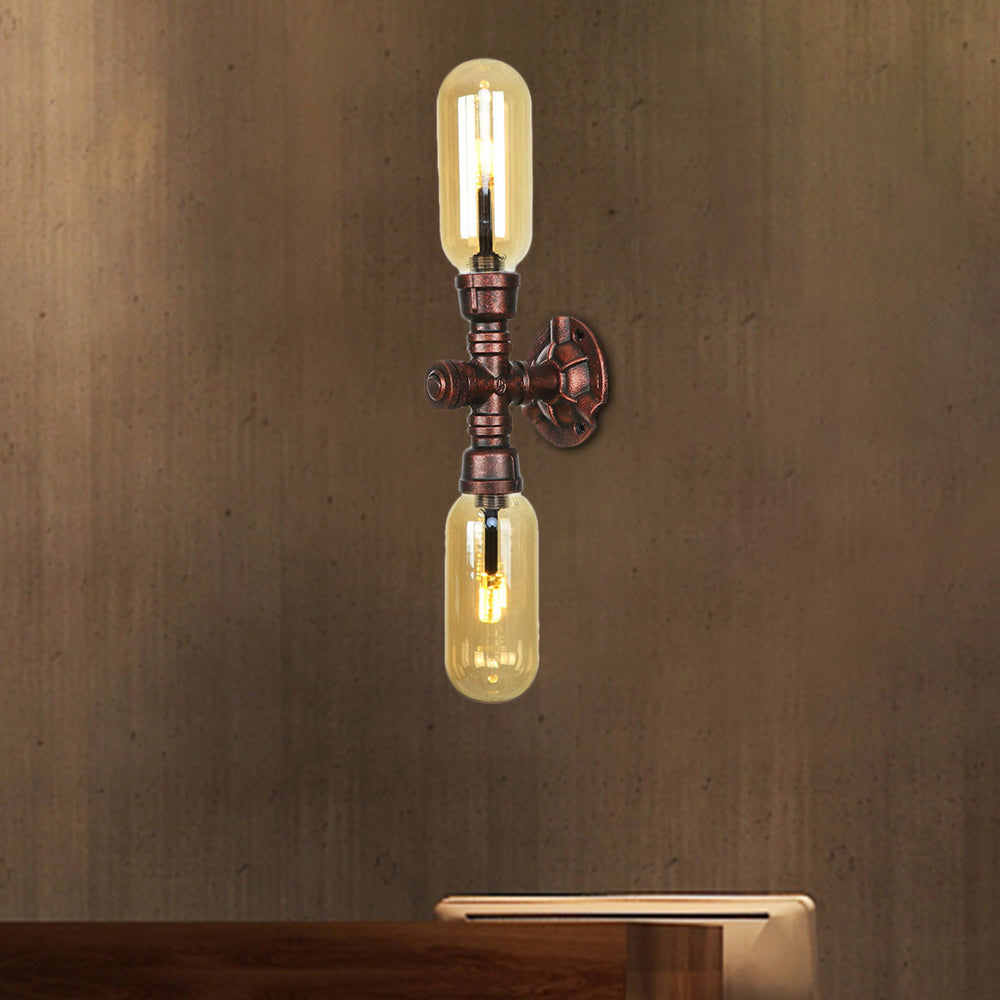 Capsule Amber Glass Wall Lighting Vintage 1/2 Bulbs Living Room Sconce Lamp in Weathered Copper
