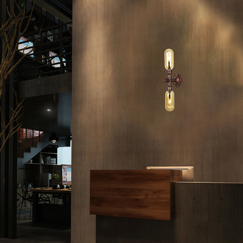 Capsule Amber Glass Wall Lighting Vintage 1/2 Bulbs Living Room Sconce Lamp in Weathered Copper