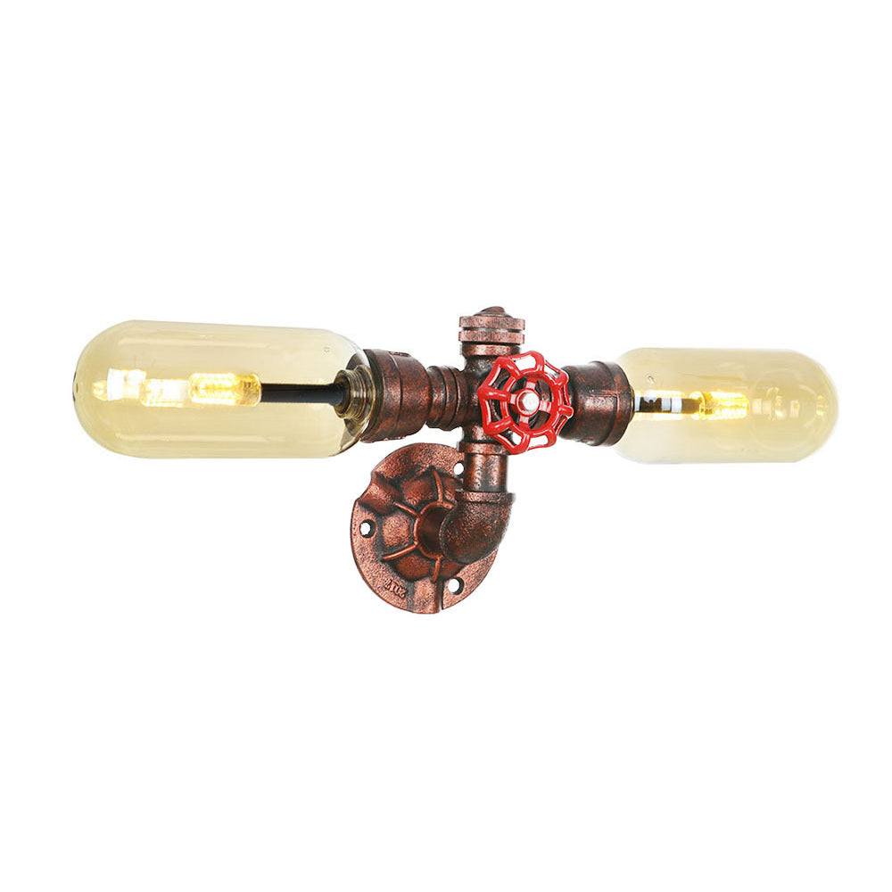 Capsule Amber Glass Wall Lighting Vintage 1/2 Bulbs Living Room Sconce Lamp in Weathered Copper