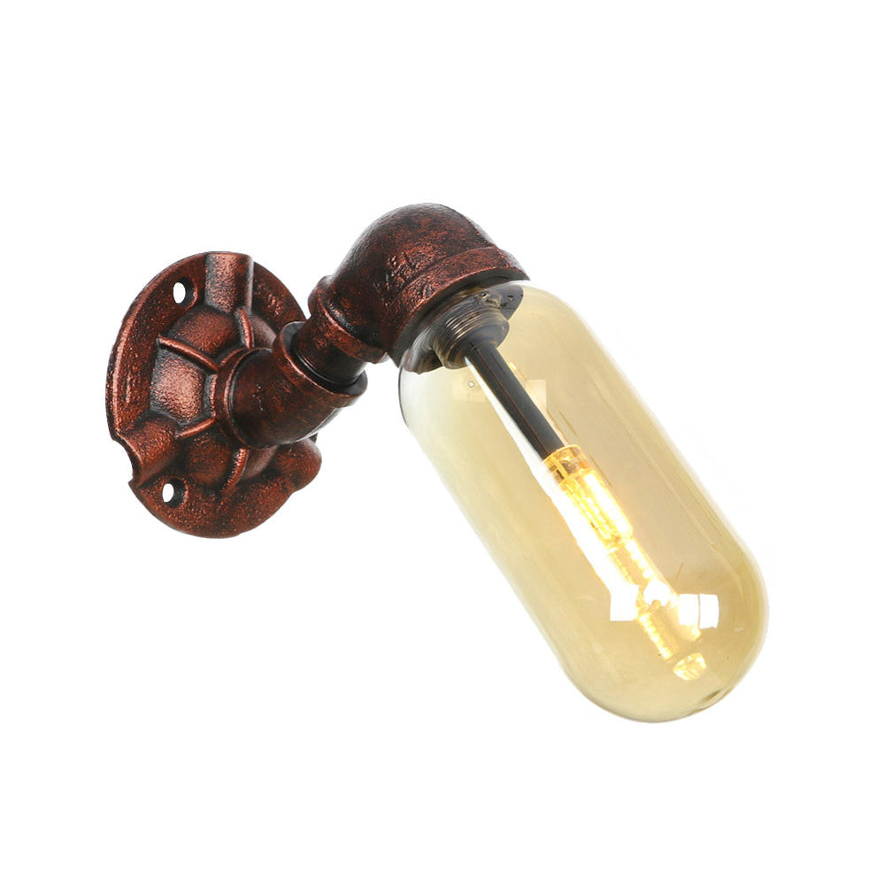 Weathered Copper 1 Bulb Sconce Lamp Vintage Amber Glass Capsule LED Wall Mount Light Fixture