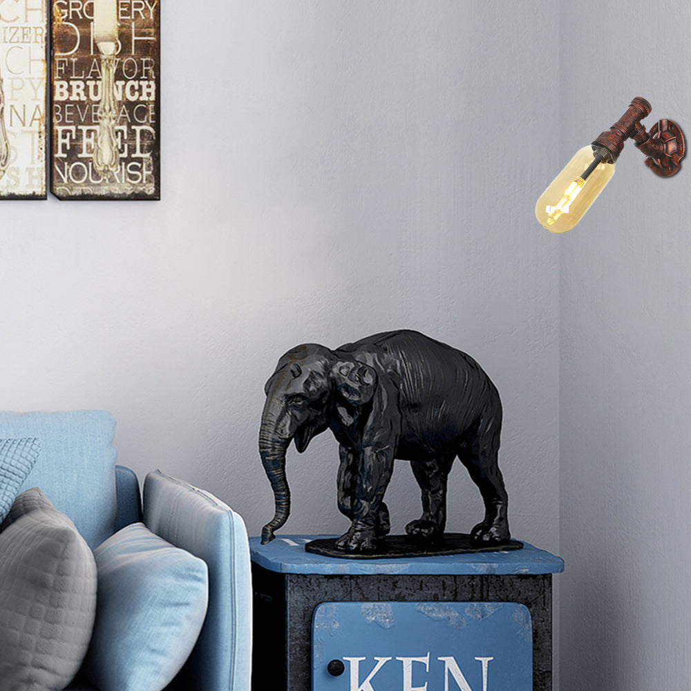 Weathered Copper 1 Bulb Sconce Lamp Vintage Amber Glass Capsule LED Wall Mount Light Fixture