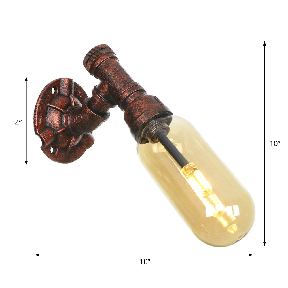 Weathered Copper 1 Bulb Sconce Lamp Vintage Amber Glass Capsule LED Wall Mount Light Fixture