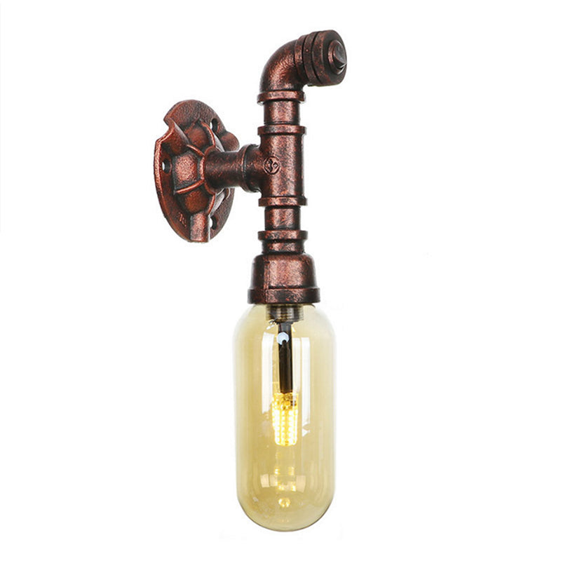 Weathered Copper Capsule Wall Light Rustic Metal 1 Head 9"/10.5"/12" High Bedroom Sconce Lamp with Pipe Design