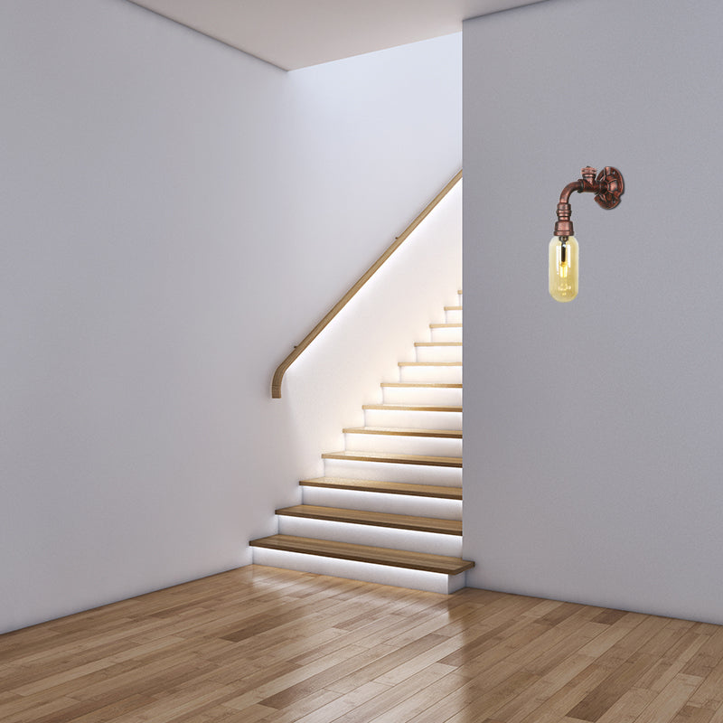 Weathered Copper Capsule Wall Light Rustic Metal 1 Head 9"/10.5"/12" High Bedroom Sconce Lamp with Pipe Design