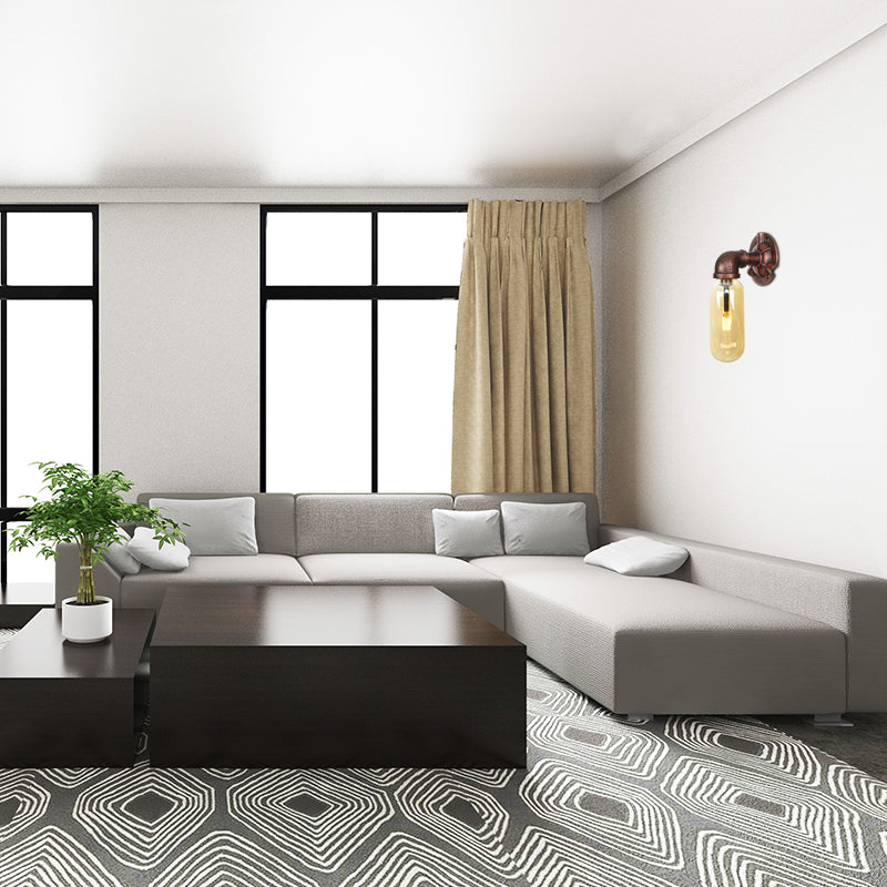 Weathered Copper Capsule Wall Light Rustic Metal 1 Head 9"/10.5"/12" High Bedroom Sconce Lamp with Pipe Design