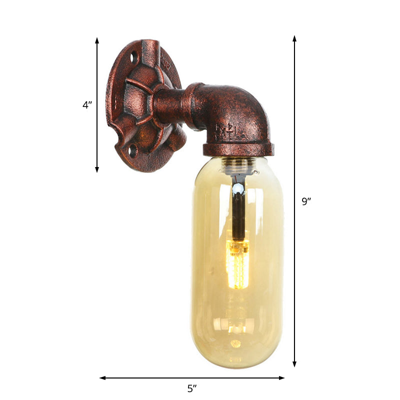 Weathered Copper Capsule Wall Light Rustic Metal 1 Head 9"/10.5"/12" High Bedroom Sconce Lamp with Pipe Design