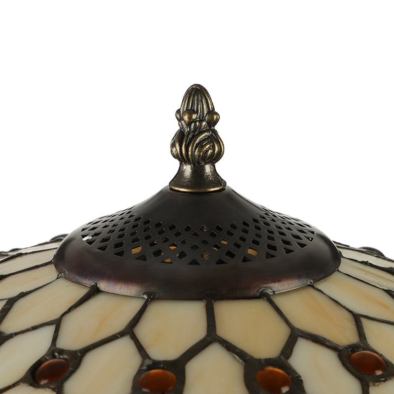 2 Lights Bowl Desk Light with Bead Tiffany Classic Art Glass Desk Lamp in Beige for Study Room