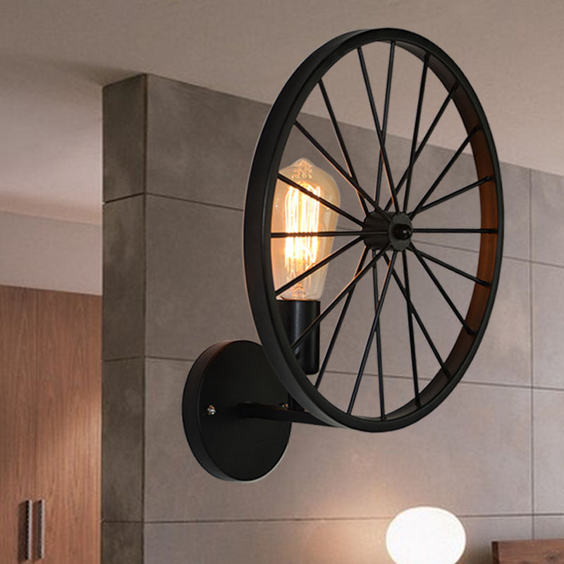 1 Bulb Metal Wall Lighting Vintage Black Finish Wheel Restaurant Wall Sconce Lamp