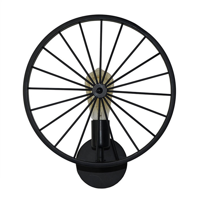 1 Bulb Metal Wall Lighting Vintage Black Finish Wheel Restaurant Wall Sconce Lamp