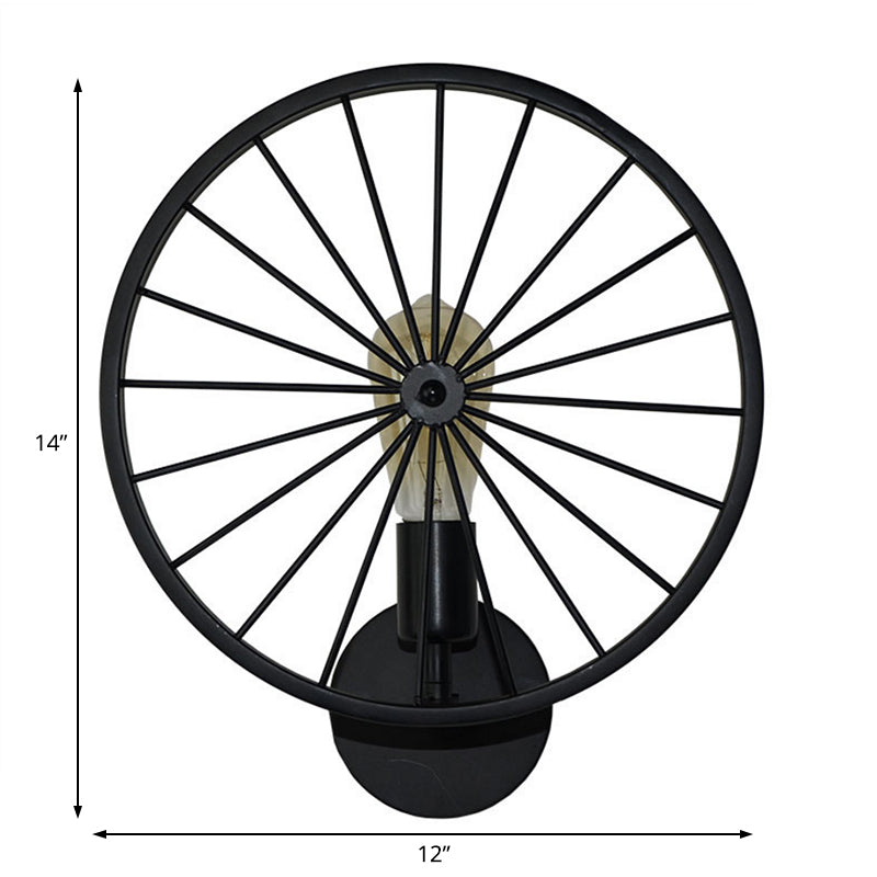 1 Bulb Metal Wall Lighting Vintage Black Finish Wheel Restaurant Wall Sconce Lamp