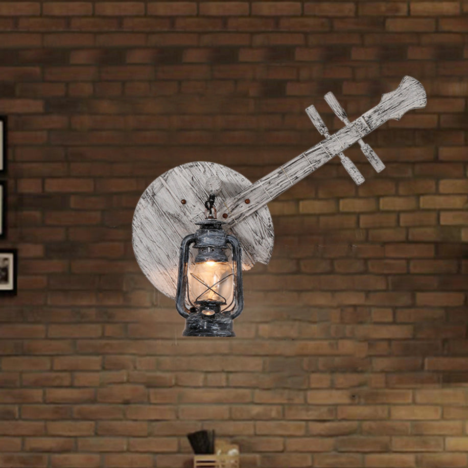 Grey Lantern Wall Mount Lighting Farmhouse Metal 1 Light Restaurant Sconce Lamp with Pipa Design